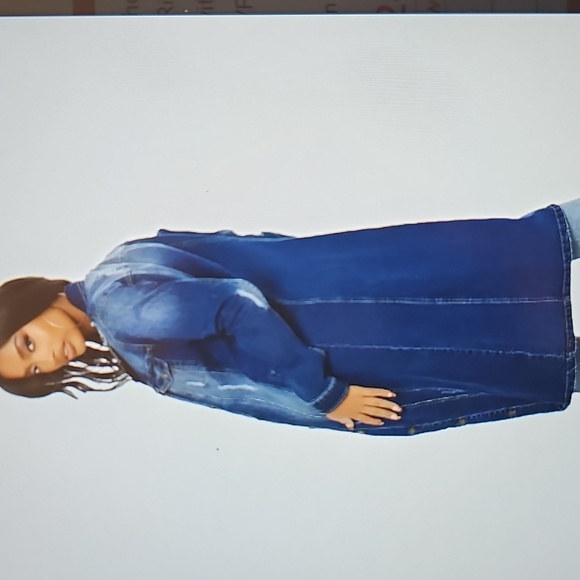 New Only Jeans Women's Long Ripped Button Up Denim Dark Blue Jacket XL - Picture 3 of 12